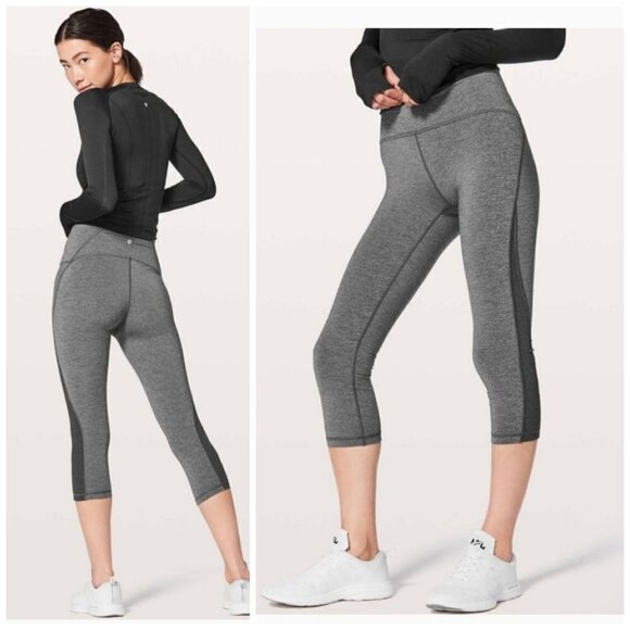 LULULEMON train times Black and white Speckled Mesh details Crop Leggings Size 4 - Picture 3 of 12